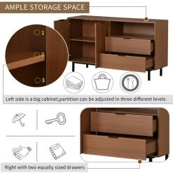 Modern Tan Buffet Cabinet Sideboard with Adjustable Shelf and 2 Drawers, Wood Large Storage Sideboard with Metal Base by ANBAZAR -ANBAZAR Sales tan anbazar sideboards buffet tables 01507anna l 44 1000