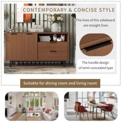 Modern Tan Buffet Cabinet Sideboard with Adjustable Shelf and 2 Drawers, Wood Large Storage Sideboard with Metal Base by ANBAZAR -ANBAZAR Sales tan anbazar sideboards buffet tables 01507anna l 76 1000