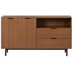 Modern Tan Buffet Cabinet Sideboard with Adjustable Shelf and 2 Drawers, Wood Large Storage Sideboard with Metal Base by ANBAZAR -ANBAZAR Sales tan anbazar sideboards buffet tables 01507anna l c3 1000