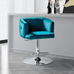 Velvet Bar Stool, Barstools with 360°Swivel, Bar Chair with Adjustable Height, Metal Base, Bar, Dining Areas, Teal by ANBAZAR -ANBAZAR Sales teal anbazar bar stools wjz 103b 31 1000