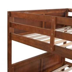 Full Bunk Bed with Trundle, Solid Wood Bunk Bed with Guardrails and Ladders, Walnut by ANBAZAR 12 Full Bunk Bed with Trundle, Solid Wood Bunk Bed with Guardrails and Ladders, Walnut by ANBAZAR -ANBAZAR Sales walnut anbazar bunk beds wkx182 wnt 4f 1000