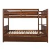 Full Bunk Bed with Trundle, Solid Wood Bunk Bed with Guardrails and Ladders, Walnut by ANBAZAR