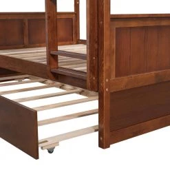 Full Bunk Bed with Trundle, Solid Wood Bunk Bed with Guardrails and Ladders, Walnut by ANBAZAR 16 Full Bunk Bed with Trundle, Solid Wood Bunk Bed with Guardrails and Ladders, Walnut by ANBAZAR -ANBAZAR Sales walnut anbazar bunk beds wkx182 wnt 76 1000