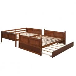 Full Bunk Bed with Trundle, Solid Wood Bunk Bed with Guardrails and Ladders, Walnut by ANBAZAR 15 Full Bunk Bed with Trundle, Solid Wood Bunk Bed with Guardrails and Ladders, Walnut by ANBAZAR -ANBAZAR Sales walnut anbazar bunk beds wkx182 wnt fa 1000