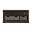 Homes Collection Storage Bench with 3 Drawers and 3 Woven Baskets, Wooden Entryway Bench (Walnut) by ANBAZAR