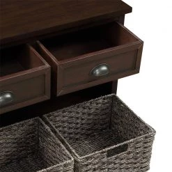 Homes Collection Storage Bench with 3 Drawers and 3 Woven Baskets, Wooden Entryway Bench (Walnut) by ANBAZAR 15 Homes Collection Storage Bench with 3 Drawers and 3 Woven Baskets, Wooden Entryway Bench (Walnut) by ANBAZAR -ANBAZAR Sales walnut anbazar dining benches wkx71 wnt fa 1000