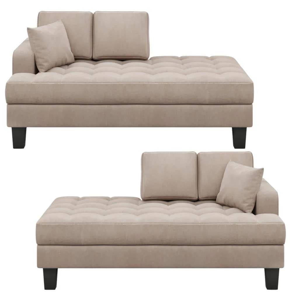 64 in. Tufted Chaise Lounge, Textured Fabric Upholstered Lounge Chairs in Gray w/Pillow (Set of 2) by ANBAZAR 1 64 in. Tufted Chaise Lounge, Textured Fabric Upholstered Lounge Chairs in Gray w/Pillow (Set of 2) by ANBAZAR