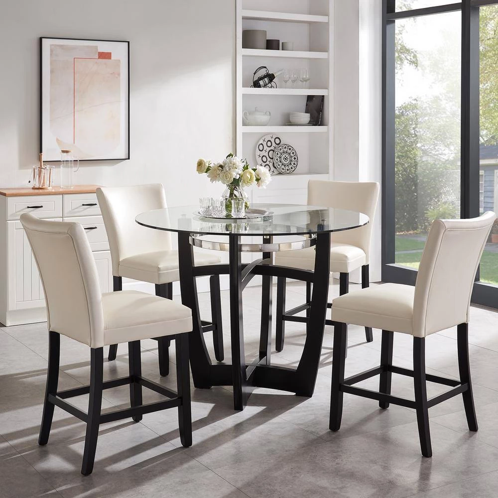 19". White High-backed solid wood frame, upholstered bar stool, breathable leather seat (Set of 2) by ANBAZAR 7 19". White High-backed solid wood frame, upholstered bar stool, breathable leather seat (Set of 2) by ANBAZAR - Image 7