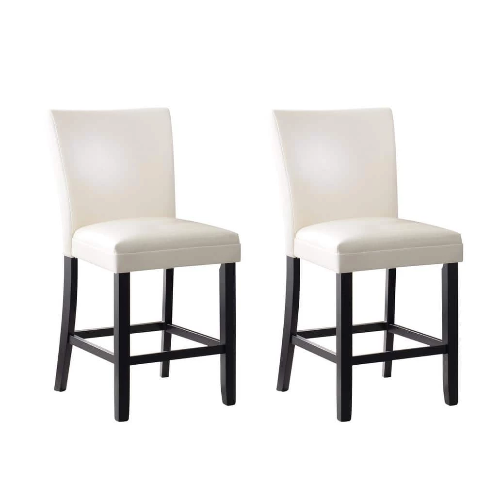 19". White High-backed solid wood frame, upholstered bar stool, breathable leather seat (Set of 2) by ANBAZAR 1 19". White High-backed solid wood frame, upholstered bar stool, breathable leather seat (Set of 2) by ANBAZAR