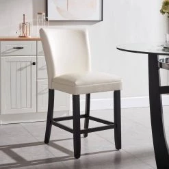 19". White High-backed solid wood frame, upholstered bar stool, breathable leather seat (Set of 2) by ANBAZAR 10 19". White High-backed solid wood frame, upholstered bar stool, breathable leather seat (Set of 2) by ANBAZAR -ANBAZAR Sales white anbazar bar stools gj 114 wt c3 1000