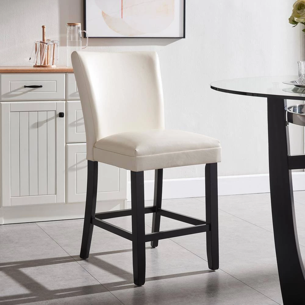 19". White High-backed solid wood frame, upholstered bar stool, breathable leather seat (Set of 2) by ANBAZAR 4 19". White High-backed solid wood frame, upholstered bar stool, breathable leather seat (Set of 2) by ANBAZAR - Image 4