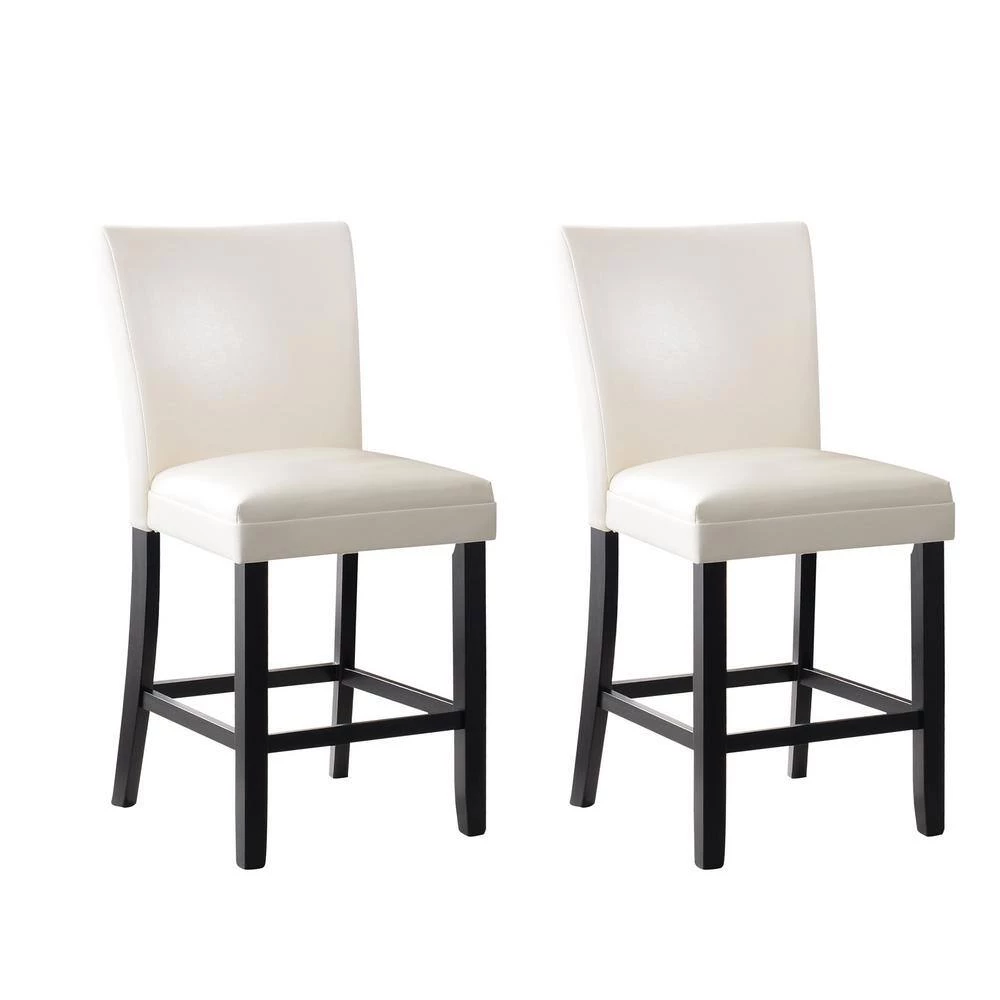 19". White High-backed solid wood frame, upholstered bar stool, breathable leather seat (Set of 2) by ANBAZAR 2 19". White High-backed solid wood frame, upholstered bar stool, breathable leather seat (Set of 2) by ANBAZAR - Image 2