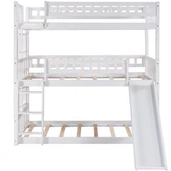 Twin Size White Triple Bunk Beds with Slide, Solid Wood Triple Bunk Bed for Kids, Can be Divided Into 3 Separate Beds by ANBAZAR -ANBAZAR Sales white anbazar bunk beds 00266anna 4f 1000