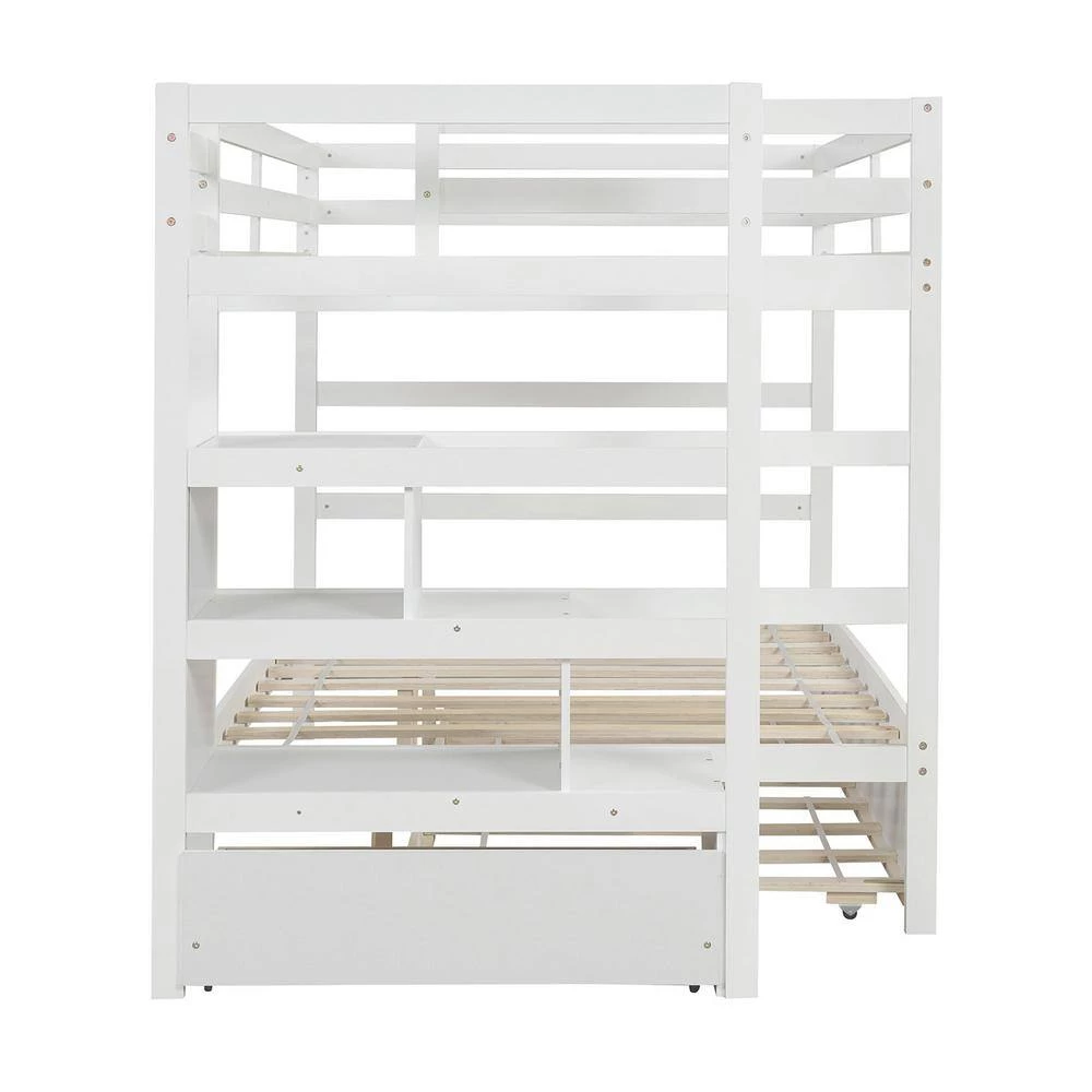 Full Over Full White Wood Bunk Bed with Trundle, Detachable Full Bunk bed Frame with Drawers and Storage Shelves by ANBAZAR 6 Full Over Full White Wood Bunk Bed with Trundle, Detachable Full Bunk bed Frame with Drawers and Storage Shelves by ANBAZAR - Image 6