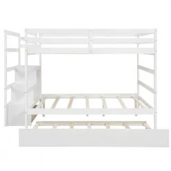 Full Over Full White Wood Bunk Bed with Trundle, Detachable Full Bunk bed Frame with Drawers and Storage Shelves by ANBAZAR 12 Full Over Full White Wood Bunk Bed with Trundle, Detachable Full Bunk bed Frame with Drawers and Storage Shelves by ANBAZAR -ANBAZAR Sales white anbazar bunk beds 00372anna 4f 1000