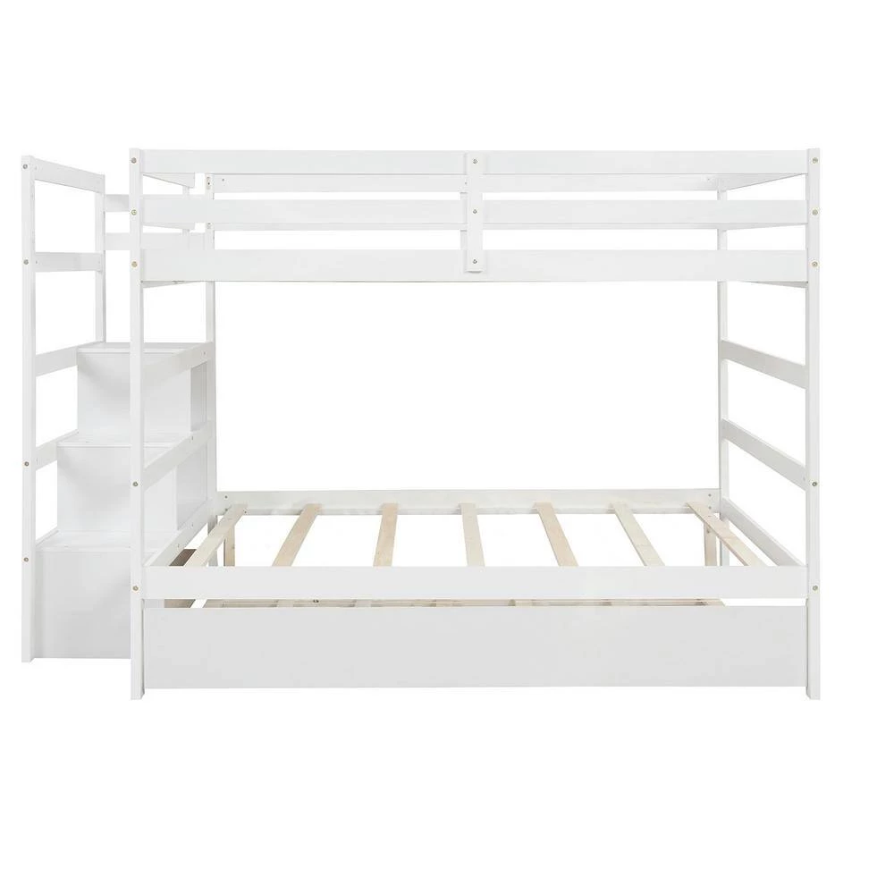 Full Over Full White Wood Bunk Bed with Trundle, Detachable Full Bunk bed Frame with Drawers and Storage Shelves by ANBAZAR 3 Full Over Full White Wood Bunk Bed with Trundle, Detachable Full Bunk bed Frame with Drawers and Storage Shelves by ANBAZAR - Image 3