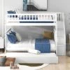 White Full Over Full Wood Bunk Bed With Stairs and Trundle, Detachable Full Kids Bunk Beds with Book Shelves by ANBAZAR