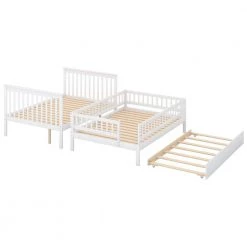 White Full Over Full Wood Bunk Bed With Stairs and Trundle, Detachable Full Kids Bunk Beds with Book Shelves by ANBAZAR -ANBAZAR Sales white anbazar bunk beds 01038anna k 76 1000