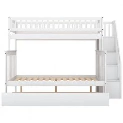 White Twin Over Full Kids Bunk Beds with Trundle and Stair, Detachable Wood Bunk Bed with Full-Length Guardrail by ANBAZAR 11 White Twin Over Full Kids Bunk Beds with Trundle and Stair, Detachable Wood Bunk Bed with Full-Length Guardrail by ANBAZAR -ANBAZAR Sales white anbazar bunk beds 01040anna k c3 1000