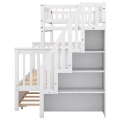 White Twin Over Full Kids Bunk Beds with Trundle and Stair, Detachable Wood Bunk Bed with Full-Length Guardrail by ANBAZAR 15 White Twin Over Full Kids Bunk Beds with Trundle and Stair, Detachable Wood Bunk Bed with Full-Length Guardrail by ANBAZAR -ANBAZAR Sales white anbazar bunk beds 01040anna k fa 1000