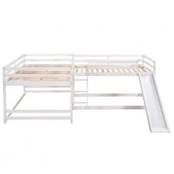 White L-shaped Full and Twin Size Bunk Beds with Slide and Ladder, Double Wood Bunk Beds for 4 Kids and Teens by ANBAZAR -ANBAZAR Sales white anbazar bunk beds 01042anna k 4f 1000