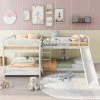 White L-shaped Full and Twin Size Bunk Beds with Slide and Ladder, Double Wood Bunk Beds for 4 Kids and Teens by ANBAZAR