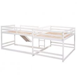 White L-shaped Full and Twin Size Bunk Beds with Slide and Ladder, Double Wood Bunk Beds for 4 Kids and Teens by ANBAZAR -ANBAZAR Sales white anbazar bunk beds 01042anna k fa 1000