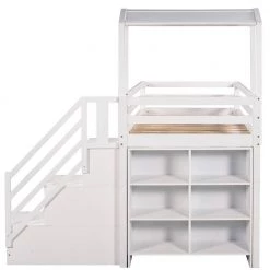 White Twin over Full Bunk Bed with Staircase and Shelves, Wood Kids Bunk Bed Frame with 2 Drawers and House Roof by ANBAZAR -ANBAZAR Sales white anbazar bunk beds 01048anna k 76 1000