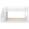 White Low Bunk Beds for Kids and Toddlers, Wood Twin Bunk Beds, Floor Bunk Beds with Storage Shelf and Stairs by ANBAZAR