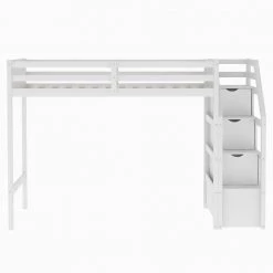 White Detachable L-Shaped Bunk Beds with Storage Stairs, Wood Twin Loft Bed with FulL Platform Bed Frame and Staicases by ANBAZAR -ANBAZAR Sales white anbazar bunk beds 01062anna k fa 1000