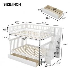 White Full Over Full Bunk Beds with 2 Drawers, Detachable Wood 2 Kids Bunk Bed Frame with Shelves and Staircases by ANBAZAR -ANBAZAR Sales white anbazar bunk beds 01066anna k 1f 1000