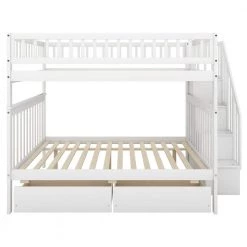 White Full Over Full Bunk Beds with 2 Drawers, Detachable Wood 2 Kids Bunk Bed Frame with Shelves and Staircases by ANBAZAR -ANBAZAR Sales white anbazar bunk beds 01066anna k 44 1000