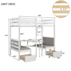 White Twin Over Twin Wood Bunk Bed with 2 Drawers, Convertible Kids Loft Bed Frame with Desk and Storage Drawers by ANBAZAR 13 White Twin Over Twin Wood Bunk Bed with 2 Drawers, Convertible Kids Loft Bed Frame with Desk and Storage Drawers by ANBAZAR -ANBAZAR Sales white anbazar bunk beds 01070anna k 1f 1000