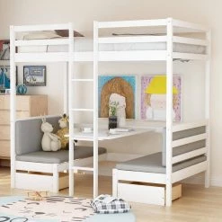 White Twin Over Twin Wood Bunk Bed with 2 Drawers, Convertible Kids Loft Bed Frame with Desk and Storage Drawers by ANBAZAR 17 White Twin Over Twin Wood Bunk Bed with 2 Drawers, Convertible Kids Loft Bed Frame with Desk and Storage Drawers by ANBAZAR -ANBAZAR Sales white anbazar bunk beds 01070anna k 31 1000