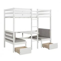 White Twin Over Twin Wood Bunk Bed with 2 Drawers, Convertible Kids Loft Bed Frame with Desk and Storage Drawers by ANBAZAR 12 White Twin Over Twin Wood Bunk Bed with 2 Drawers, Convertible Kids Loft Bed Frame with Desk and Storage Drawers by ANBAZAR -ANBAZAR Sales white anbazar bunk beds 01070anna k 4f 1000