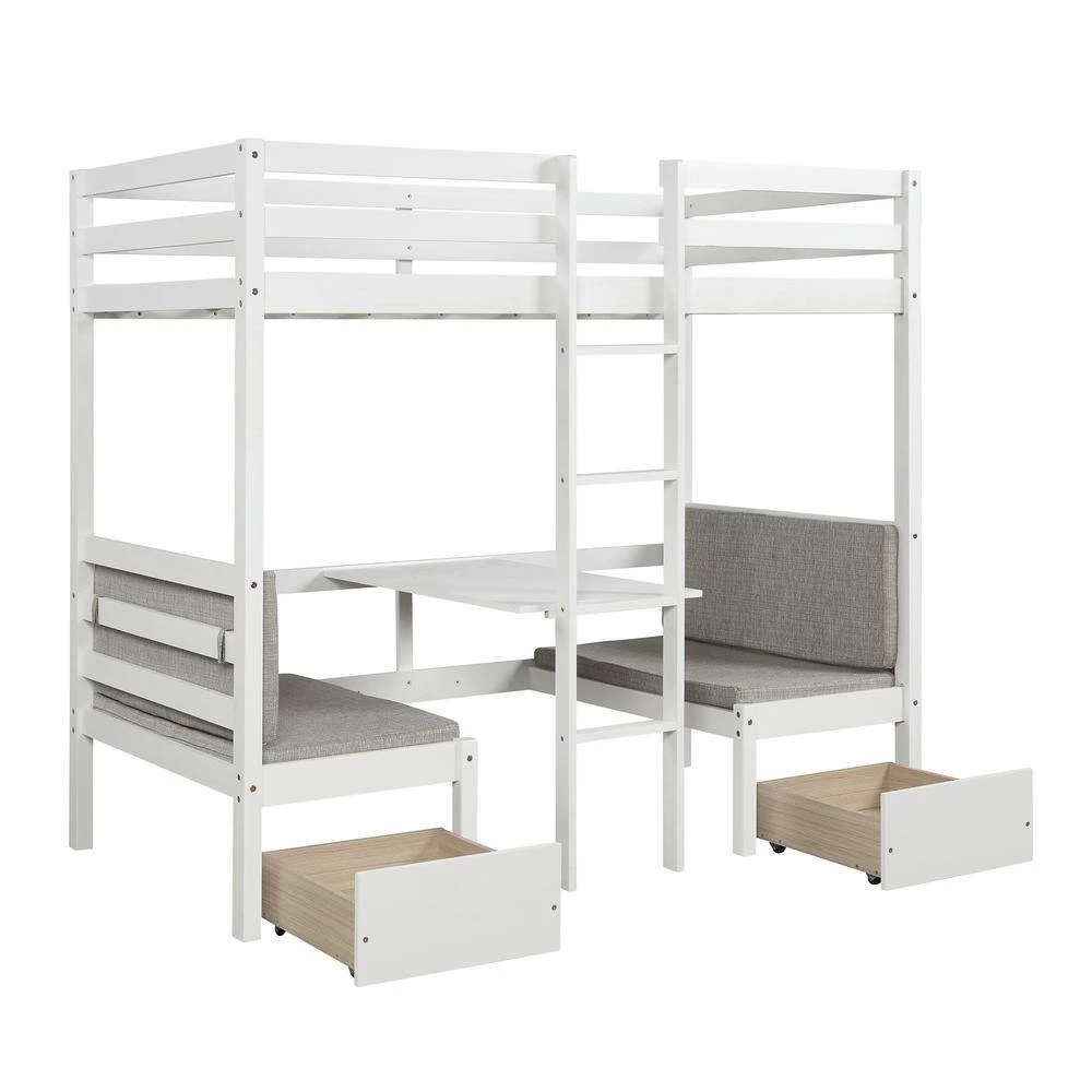 White Twin Over Twin Wood Bunk Bed with 2 Drawers, Convertible Kids Loft Bed Frame with Desk and Storage Drawers by ANBAZAR 4 White Twin Over Twin Wood Bunk Bed with 2 Drawers, Convertible Kids Loft Bed Frame with Desk and Storage Drawers by ANBAZAR - Image 4