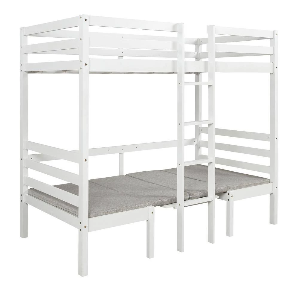 White Twin Over Twin Wood Bunk Bed with 2 Drawers, Convertible Kids Loft Bed Frame with Desk and Storage Drawers by ANBAZAR 7 White Twin Over Twin Wood Bunk Bed with 2 Drawers, Convertible Kids Loft Bed Frame with Desk and Storage Drawers by ANBAZAR - Image 7