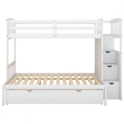 White Twin Over Full Bunk Bed With Shelves and Drawers, Wood Bunk Beds for Kids, Bunk Bed with Convertible Bottom Bed by ANBAZAR -ANBAZAR Sales white anbazar bunk beds 01072anna k 4f 1000