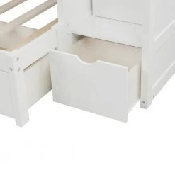 White Twin Over Full Bunk Bed With Shelves and Drawers, Wood Bunk Beds for Kids, Bunk Bed with Convertible Bottom Bed by ANBAZAR -ANBAZAR Sales white anbazar bunk beds 01072anna k 76 1000