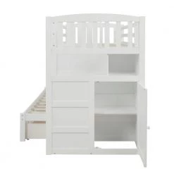 White Twin Over Full Bunk Bed With Shelves and Drawers, Wood Bunk Beds for Kids, Bunk Bed with Convertible Bottom Bed by ANBAZAR -ANBAZAR Sales white anbazar bunk beds 01072anna k fa 1000