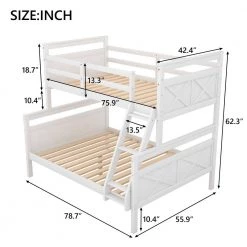 White Twin Over Full Bunk Bed with Ladder and Safety Guardrail, Detachable Wood 2 Kids Bunk Bed Frame by ANBAZAR -ANBAZAR Sales white anbazar bunk beds 01074anna k 1f 1000