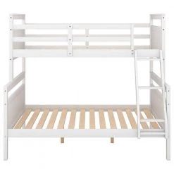 White Twin Over Full Bunk Bed with Ladder and Safety Guardrail, Detachable Wood 2 Kids Bunk Bed Frame by ANBAZAR -ANBAZAR Sales white anbazar bunk beds 01074anna k 44 1000