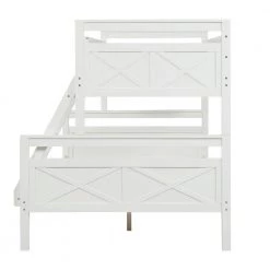 White Twin Over Full Bunk Bed with Ladder and Safety Guardrail, Detachable Wood 2 Kids Bunk Bed Frame by ANBAZAR -ANBAZAR Sales white anbazar bunk beds 01074anna k 76 1000