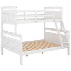 White Twin Over Full Bunk Bed with Ladder and Safety Guardrail, Detachable Wood 2 Kids Bunk Bed Frame by ANBAZAR -ANBAZAR Sales white anbazar bunk beds 01074anna k fa 1000