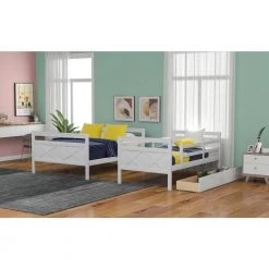 White Twin Over Full Bunk Bed with Two Storage Drawers and Ladder, Convertible Wood Kids Bunk Bed with Saferail by ANBAZAR 17 White Twin Over Full Bunk Bed with Two Storage Drawers and Ladder, Convertible Wood Kids Bunk Bed with Saferail by ANBAZAR -ANBAZAR Sales white anbazar bunk beds 01076anna k 31 1000