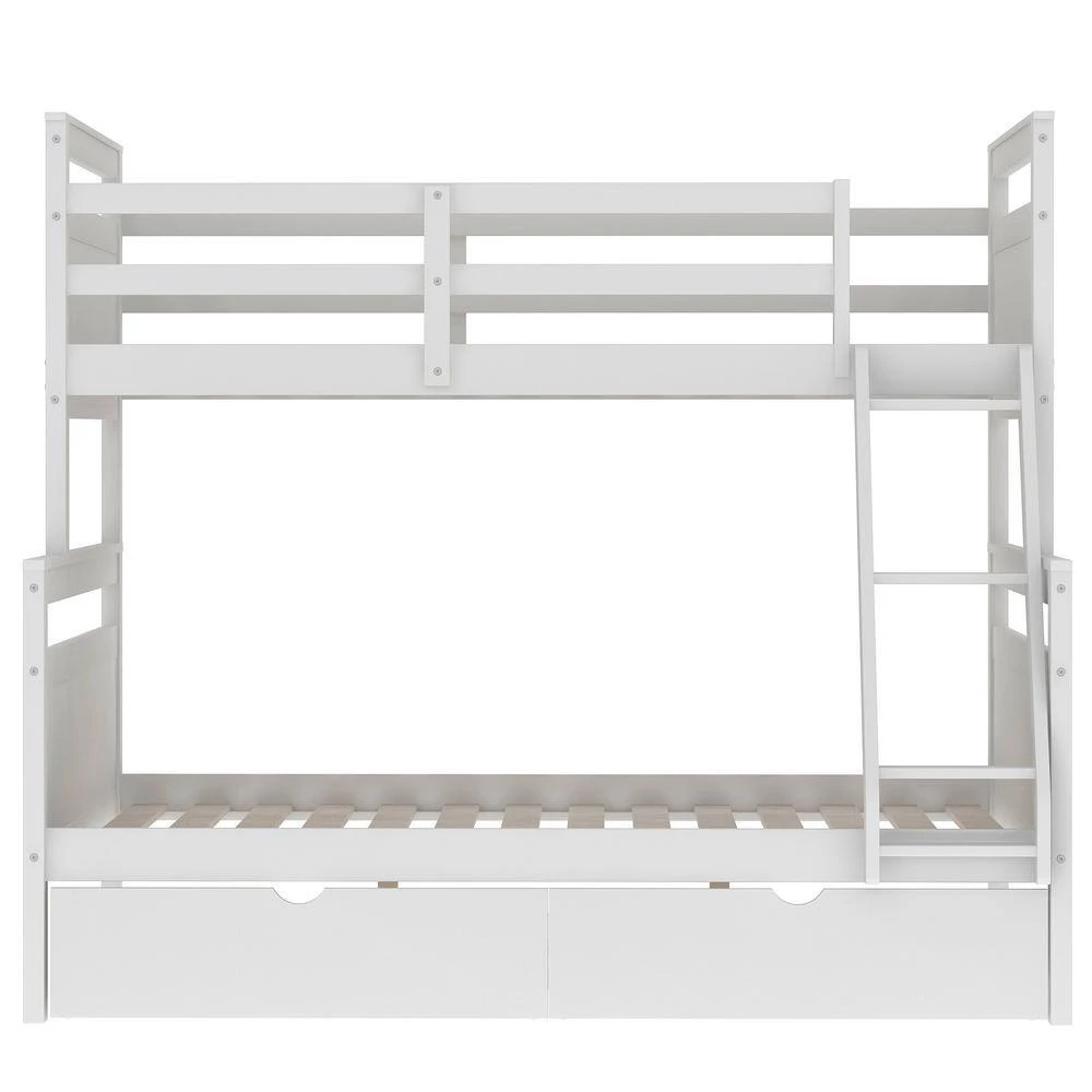 White Twin Over Full Bunk Bed with Two Storage Drawers and Ladder, Convertible Wood Kids Bunk Bed with Saferail by ANBAZAR 6 White Twin Over Full Bunk Bed with Two Storage Drawers and Ladder, Convertible Wood Kids Bunk Bed with Saferail by ANBAZAR - Image 6