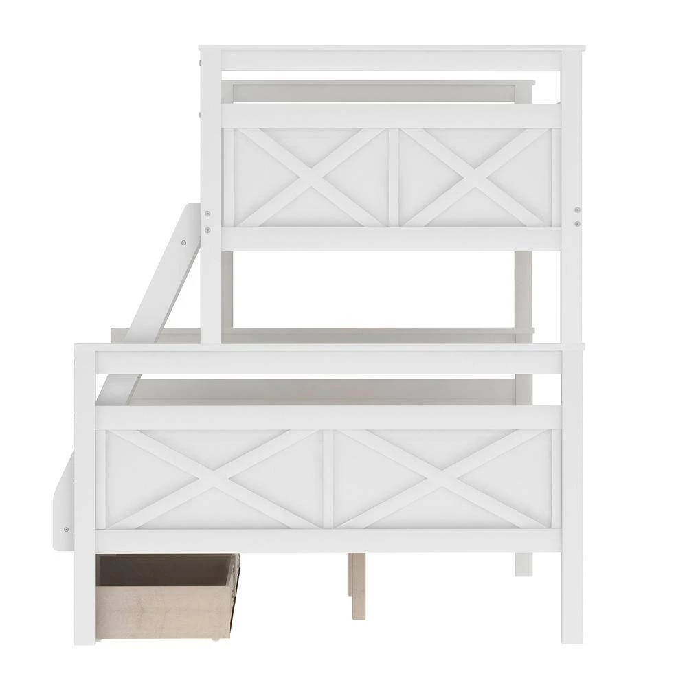 White Twin Over Full Bunk Bed with Two Storage Drawers and Ladder, Convertible Wood Kids Bunk Bed with Saferail by ANBAZAR 8 White Twin Over Full Bunk Bed with Two Storage Drawers and Ladder, Convertible Wood Kids Bunk Bed with Saferail by ANBAZAR - Image 8