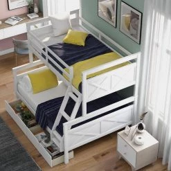 White Twin Over Full Bunk Bed with Two Storage Drawers and Ladder, Convertible Wood Kids Bunk Bed with Saferail by ANBAZAR 11 White Twin Over Full Bunk Bed with Two Storage Drawers and Ladder, Convertible Wood Kids Bunk Bed with Saferail by ANBAZAR -ANBAZAR Sales white anbazar bunk beds 01076anna k c3 1000