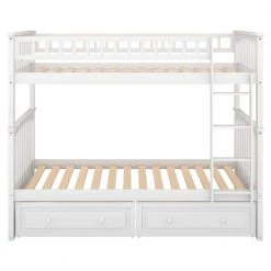 White Wood Twin Over Twin Bunk Beds with 2 Drawers, Detachable 2 Kids Bunk Bed Frame with Ladder and Safety Rail by ANBAZAR 14 White Wood Twin Over Twin Bunk Beds with 2 Drawers, Detachable 2 Kids Bunk Bed Frame with Ladder and Safety Rail by ANBAZAR -ANBAZAR Sales white anbazar bunk beds 01088anna k 44 1000