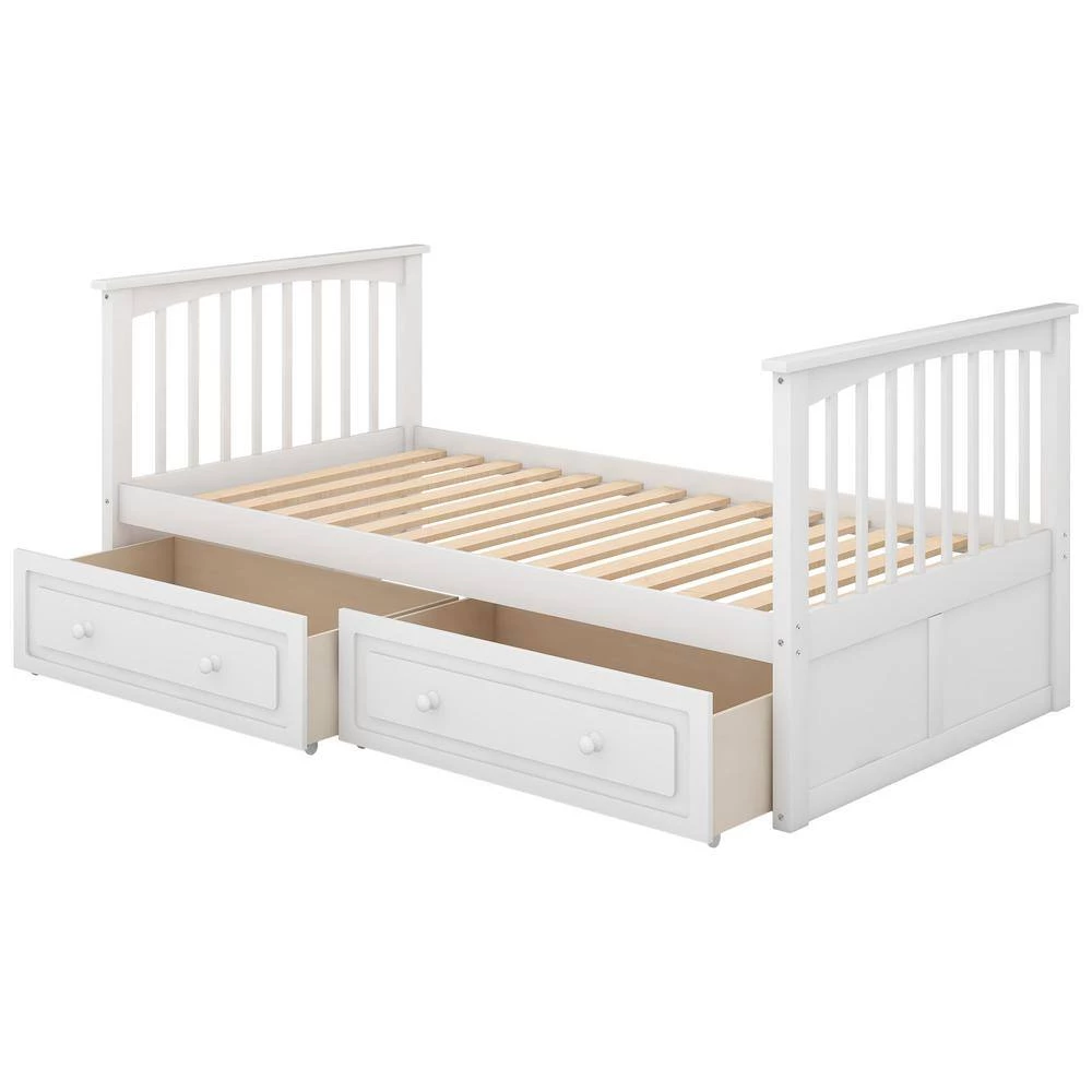 White Wood Twin Over Twin Bunk Beds with 2 Drawers, Detachable 2 Kids Bunk Bed Frame with Ladder and Safety Rail by ANBAZAR 8 White Wood Twin Over Twin Bunk Beds with 2 Drawers, Detachable 2 Kids Bunk Bed Frame with Ladder and Safety Rail by ANBAZAR - Image 8